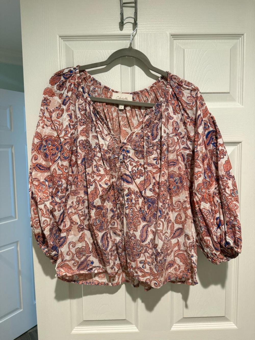Cleobella Pink and Blue Paisley Peasant Top